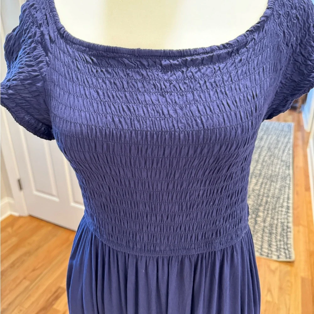 Cotton Emporium Navy Smocked off Shoulder Maxi Dress - Picture 4 of 11